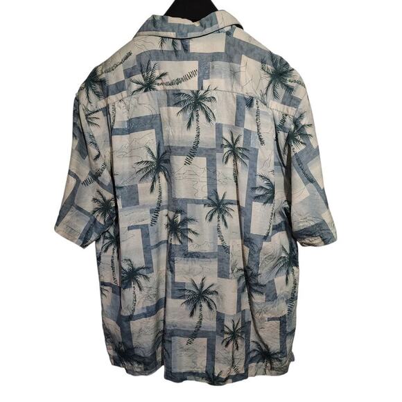 Tommy Bahama Silk Palm Tree Shirt Beige Blue Mens Size Large - Picture 3 of 4